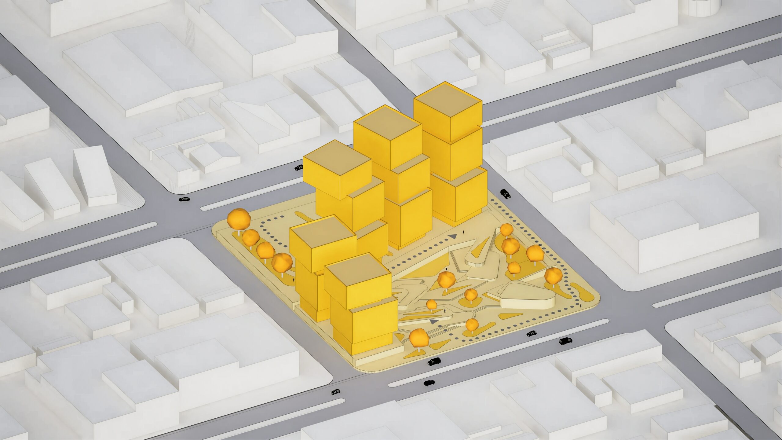 Vista general de diagramación arquitectónica con Axogram sobre el modelo 3D
